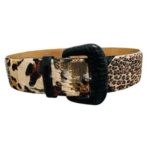 Theodore & William Leopard Cheetah Print Calf Hair Wide Belt Black Buckle Size S